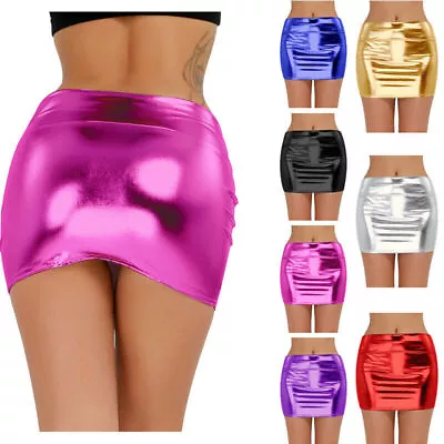 Women's Shiny Metallic Short Mini Skirts Sexy Bodycon Skirt Dress Party Clubwear • $15.59