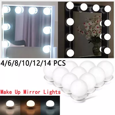 2-14 Led Bulbs Vanity Mirror Lights Kit Hollywood Style Makeup Mirror Lights • £6.99