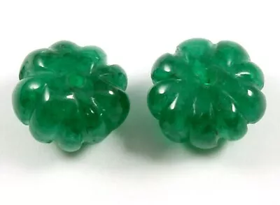 Fine Natural Zambian Emerald Loose Curving Corrundom Beads Gemstone Pair 10x10MM • $42.80