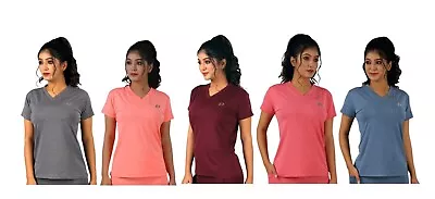 Women Twisted  Loose Gym  V-Neck T-Shirt Activewear  Sports Running Yoga T-Shirt • £9.99