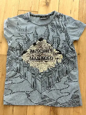Harry Potter Marauder's Map T-Shirt Flip Sequins Size 11-12 Years VGC • £3.49