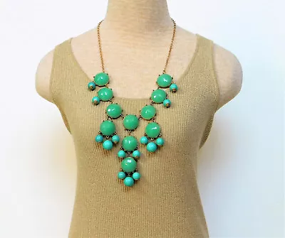 $10 • Buy Fashion Womens Facetet Green Lucite Stone Teal Beads Gold Chain Bubble Necklace
