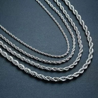 Stainless Steel Twisted Rope Silver Chain Necklace Men Women 2/2.5/3/4/5/7/9/mm • $6.51