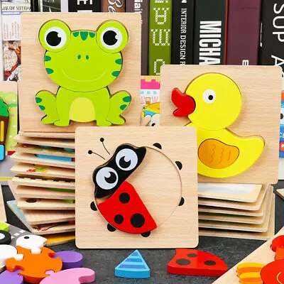 £5.68 • Buy Wooden Puzzles Toy For 1-3 Year Olds Toddler Animal Jigsaw Baby Educational Toys