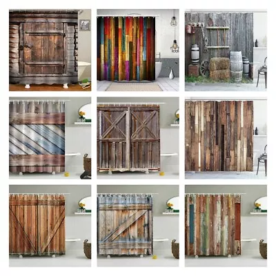 Rustic Wooden Barn Door Western Shower Curtain Bath Curtain Waterproof Fabric • $17.77