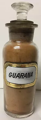 Early Apothecary Drugstore Label Under Glass Bottle Jar Guarana Full • $95