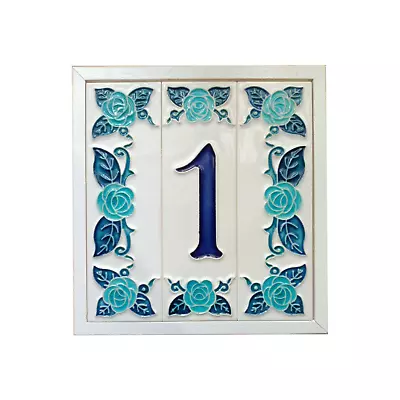 15 X 4.8 Cm Italian Hand-painted Ceramic Blue Rose Number Tiles • £11.99