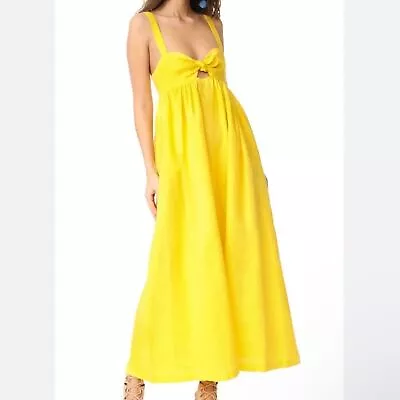 MARA HOFFMAN Dress Organic Linen Yellow Tie Front Maxi Dress Yellow Size 10 • $158