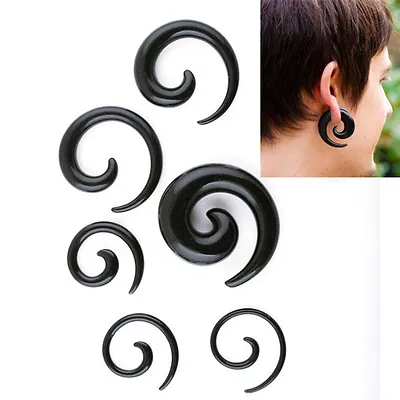 £2.30 • Buy 1 Pair Spiral Swirl Acrylic Ear Plugs Stretcher Expander Taper Tunnels Black -u-