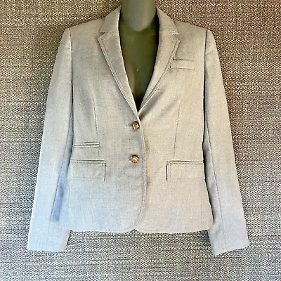 J Crew Schoolboy Wool Blazer Women 4 Gray Jacket Gold Crest Button Surgeons Cuff • $33.88