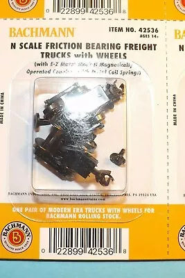 Bachmann 42536 N SCALE FRICTION TRUCKS W/ AXLES & Z-Mate Knuckle Couplers (2) • $11