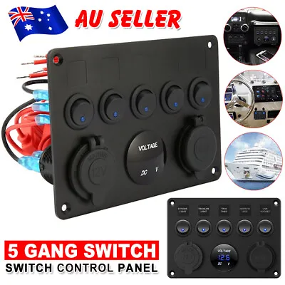 $27.25 • Buy Car Boat 5 Gang 12V Switch Panel ON-OFF Toggle 2 USB For Marine RV Truck Camper