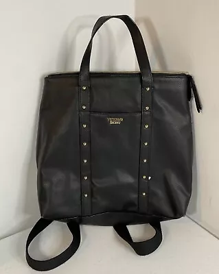 Victoria's Secret Black Faux Leather Shoulder Bag Convertible Backpack Tote Zip  • $29.99