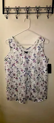 JM Studio By John Meyer Top Size S Lavender White Floral Print Career Blouse NEW • £15.44