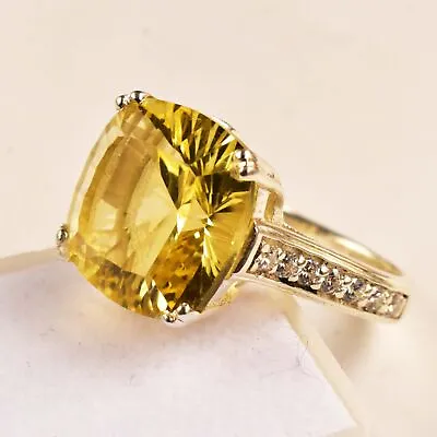 12 Cts Natural Yellow Citrine & Moissanite 925 Sterling Silver Statement Ring • $61.19