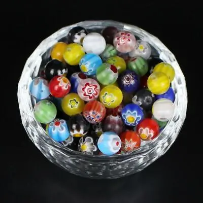 4 6 8 10mm Millefiori Glass Flower Round Loose Beads For DIY Jewelry Making • £5.40