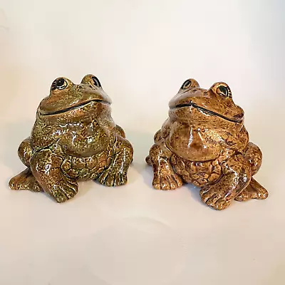 Pair Vtg Ceramic Frog Toad Croaking Figurines Hand Painted 3.5  • $16