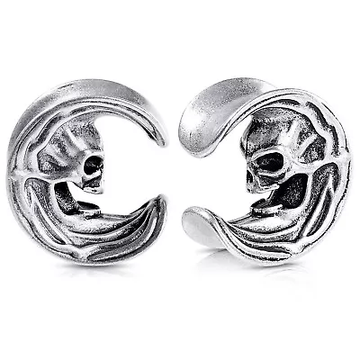 2PCS Skull Moon Ear Plugs Tunnels Stainless Steel Ear Gauges Saddle Ear Spreader • $11.55