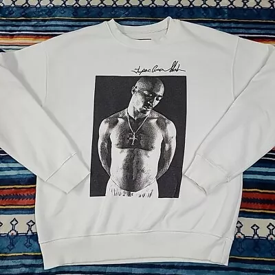 TUPAC Amaru Shakur Sweatshirt Signature Unisex White Pullover 2PAC Small GUC  • $25