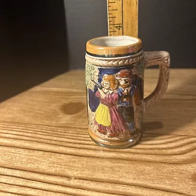 Vintage 3.75  German Beer Stein Mug Mini Couple Shooting Gun -  JAPAN • $9.75