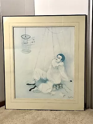 Margaret Kane Art Framed Matted Sitting Clown Open Cage Flying Birds 31x26 7/8  • $59.99
