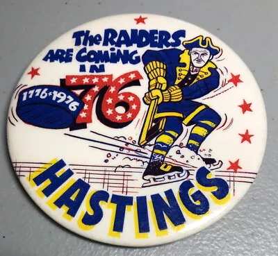 1976 Hastings Minnesota Raiders High School Hockey Button Pin Badge Pinback • $59.99