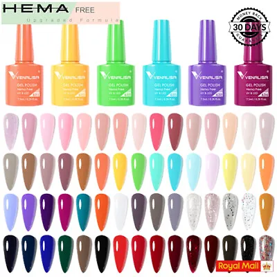 Hema Free Nail Gel Polish UV/LED Soak Off  Varnish 7.5ml Glitter Colour Venalisa • £3.50