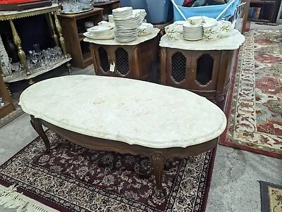 Antique Marble Coffee Table- Natural Wood Hand Carved Legs- Victorian Style • $474.99