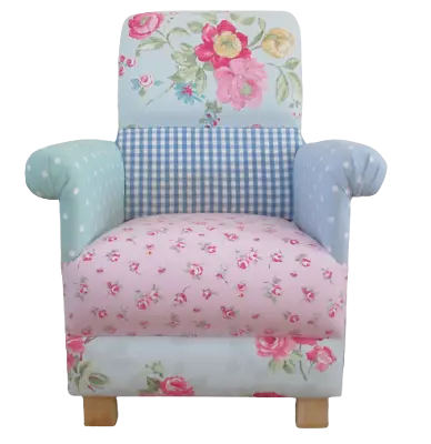 Laura Ashley Chair Patchwork Blue Duck Egg Gingham Fabric Shabby Chic Nursery • £209.99