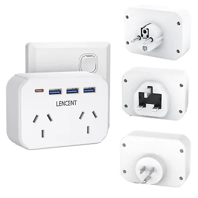 $24.99 • Buy LENCENT Travel Adapter W/ 2 Outlets 3 USB Type C For AU To EU/UK/US Plug Adapter