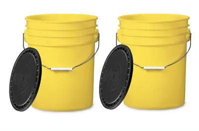 6 Gallon Large Yellow Food Grade BPA Free Bucket Pail With Lid( Pack Of 2) • $67.55