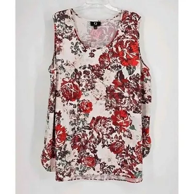 G By Giuliana Womens White Red Floral Lightweight Stretch Top Size 3X • $18.85