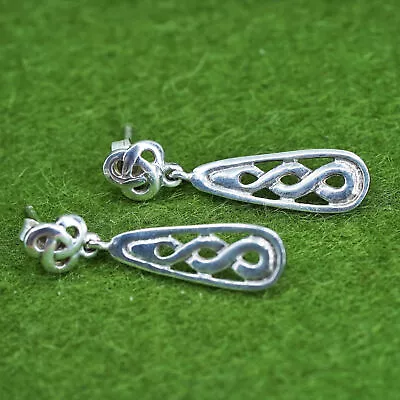 Vintage Irish Sterling Silver Handmade Earrings 925 Celtic Knot Dangles • $23.40