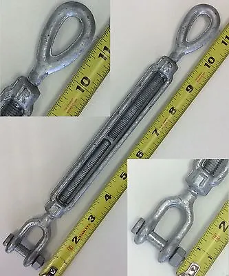 Turnbuckle 1pc 3/8  X 6  Eye/Jaw For Wire Rope Cable Batting Cages 1200lb W.L.  • $9.89