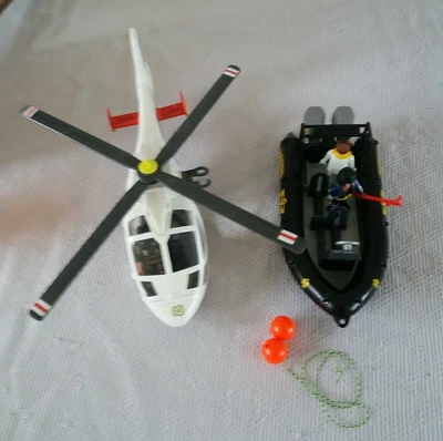 £9.99 • Buy Playmobil Police Helicopter 6921 & Police Boat 9362 (Not Complete) Figures