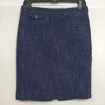 J Crew The Pencil Skirt Blue Boucle Wool Blend Lined Career Womens Size 4 • $19.90