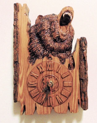 £53.54 • Buy Growling Bear Wooden Carved Clock
