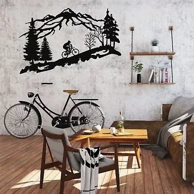 Metal Wall Decor Metal Bicycle Wall Art Mountain Tree And Cyclist Wall Art • $199.90