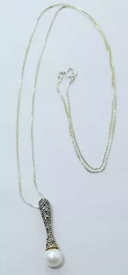 Beautiful 925 Sterling Silver Marcasite & Pearl Pendant With 23  925 Box Chain • $25