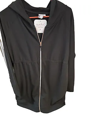 Motherhood Maternity Black Cotton Full Zipper Jacket With Hoodie Size S • $21.99