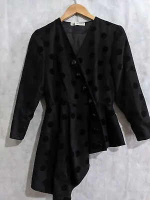 Lanvin Vintage 70s Polka Dot Velvet Asymmetric Black Party Dress France • $599.99