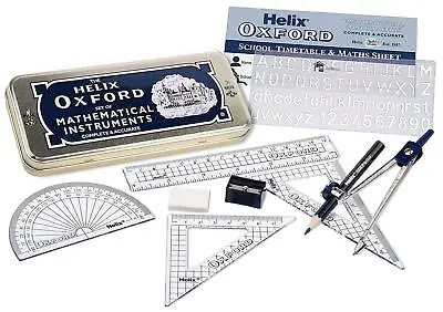£6.49 • Buy Oxford Helix Maths Instruments Set Ruler, Protractor, Compass With Storage Tin