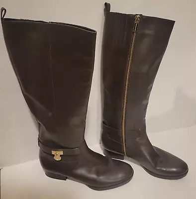 MICHAEL KORS Coffee/Brown Riding Boots Womens Size 8.5M Side Zip SH17F • $26.99