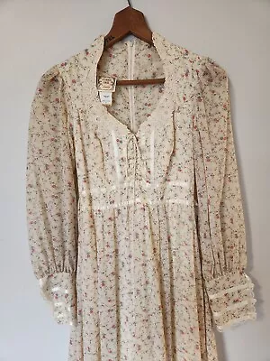 Vintage 70s Gunne Sax Floral Lace Prairie Dress Long Sleeve Women Size 5 • $299.99