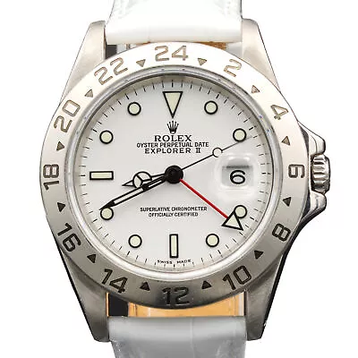 Mens Rolex Stainless Steel Explorer II White Dial White Leather Band Watch 16570 • $7999.98