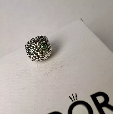 Genuine Pandora Silver Wise Owl With Green CZ Eyes Charm • £14