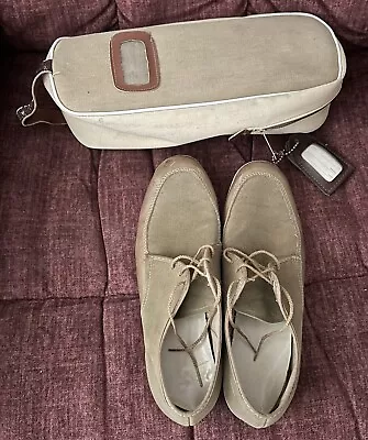 Vintage AMF Tan Suede Bowling Shoes Men’s Laces  Zipper Small Carry Bag 11.5 • $39