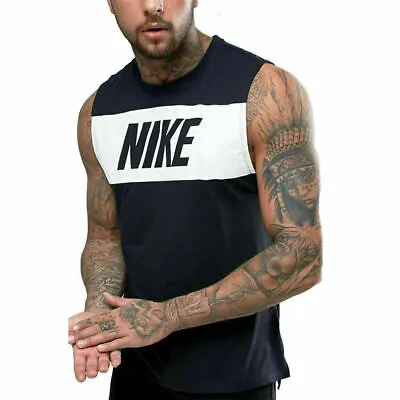 £12.75 • Buy Nike New Mens Big Logo Sleeveless Tank Top Vest Gym Running Top White