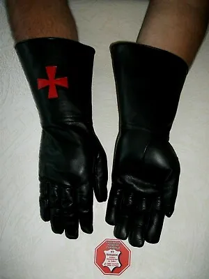 Men's Black Leather Masonic Knights Templar Gloves Size 7.5 8 8.5 9 9.5 10 • $54