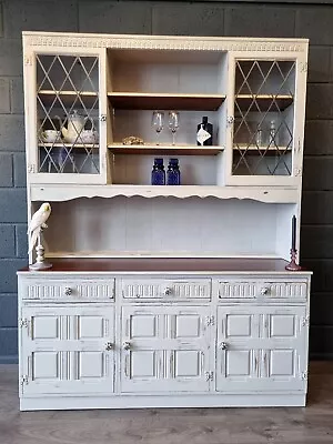 Welsh Dresser Glass Display Drinks Cabinet Painted Bookcase Shelving Sideboard • £795